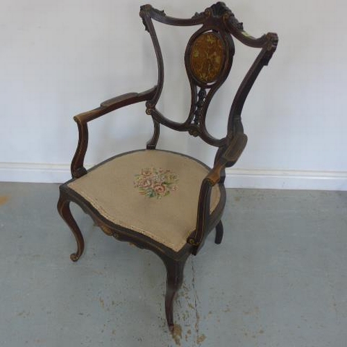 254 - A 19th century mahogany and rosewood inlaid armchair