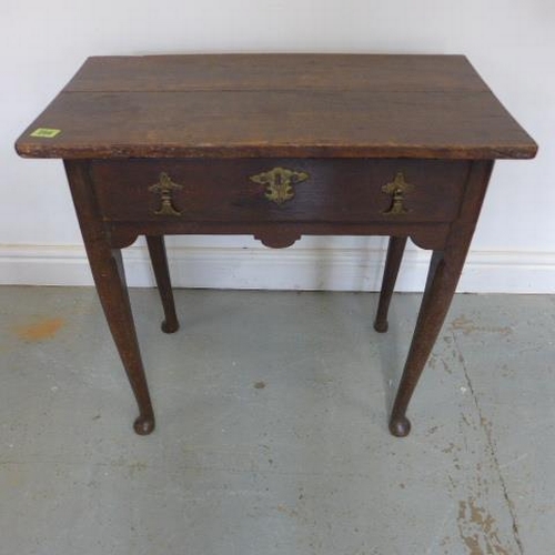 256 - An 18th century oak small lowboy with a single drawer on turned legs - Height 64cm x Width 64cm x De... 