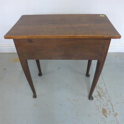 256 - An 18th century oak small lowboy with a single drawer on turned legs - Height 64cm x Width 64cm x De... 