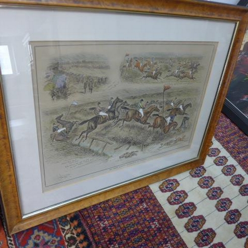 262 - A pair of prints of The Grand National, Liverpool - 72cm x 57cm - in maple frames