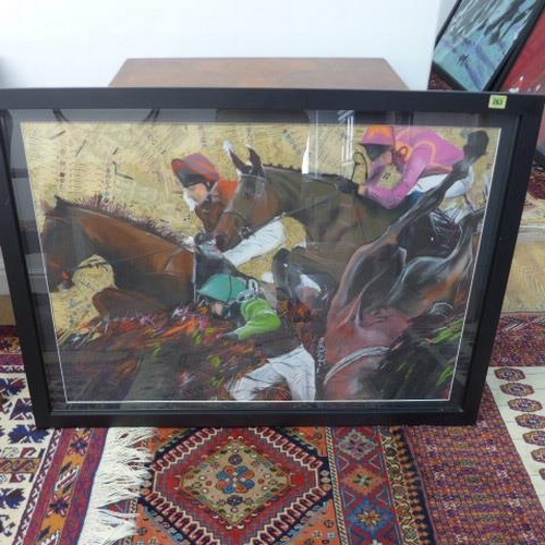 263 - Katy Bailey Pastel - A horse racing scene - 107cm x 68cm