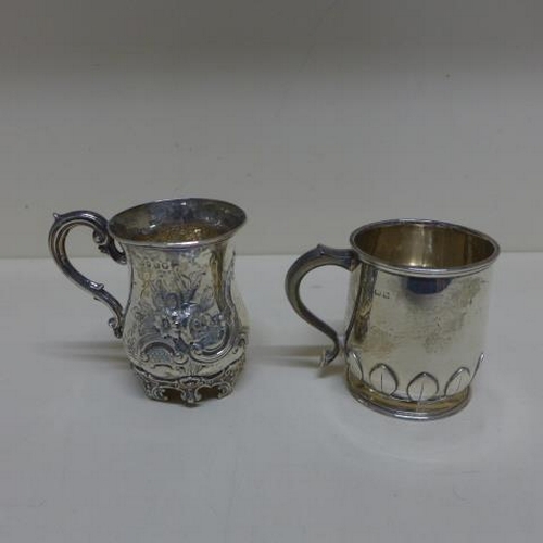 83 - Two silver tankards, tallest 9cm - both engraved - total weight approx 8 troy oz - minor dents/wear ... 