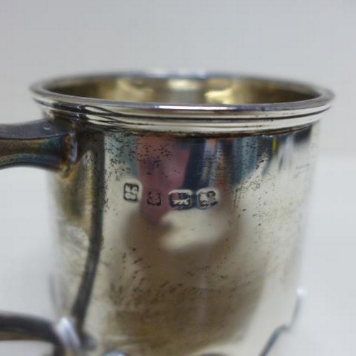 83 - Two silver tankards, tallest 9cm - both engraved - total weight approx 8 troy oz - minor dents/wear ... 