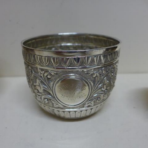 84 - An Eastern white metal bowl - Diameter 11cm - and two hallmarked silver bowls - total weight approx ... 