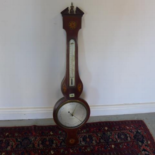 539 - A 19th century mahogany and inlaid banjo barometer the silvered dial signed G Mache, Cambridge - mer... 