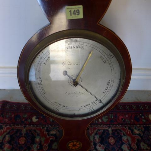 539 - A 19th century mahogany and inlaid banjo barometer the silvered dial signed G Mache, Cambridge - mer... 