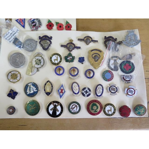 362 - A collection of British Legion and Church badges, medals and others along with a Queen Mary enamel s... 