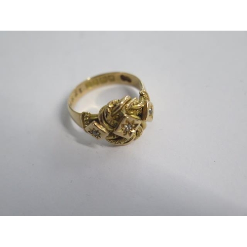 109 - An 18ct yellow gold ring size J/K set with three small diamonds - approx weight 5.5 grams - generall... 