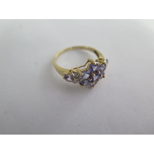 128 - A 9k Tibetan Kyanite and diamond gold ring size Q - approx weight 2.4 grams - almost unworn conditio... 