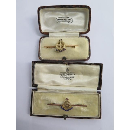 139A - Two 9ct gold and enamel Royal Army Medical Corp sweetheart brooches - approx weight 6.7 grams