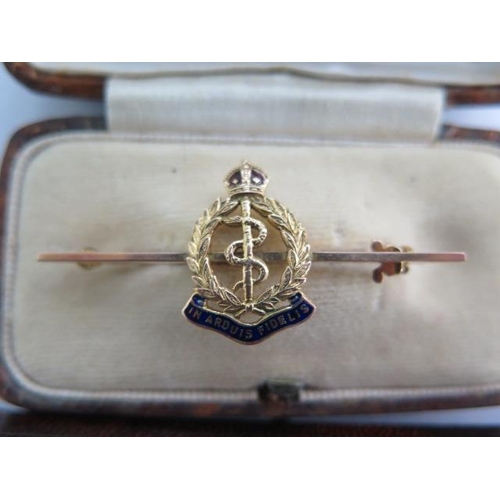 139A - Two 9ct gold and enamel Royal Army Medical Corp sweetheart brooches - approx weight 6.7 grams