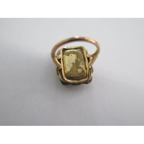 144A - A yellow gold mourning ring approx 9ct shank - ring size K - approx weight 6 grams - one small pearl... 