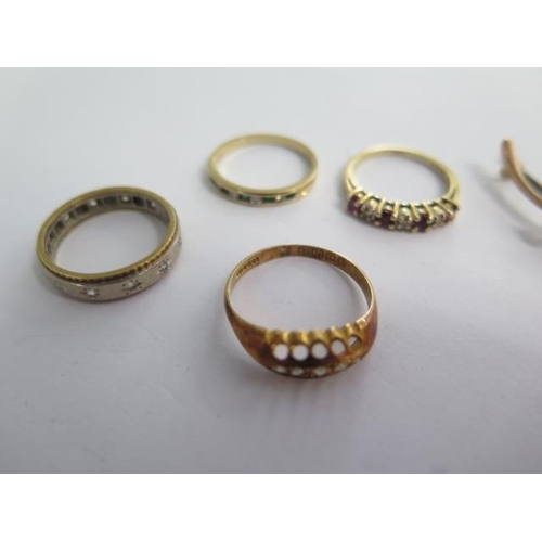 145 - Two 14ct yellow gold rings size L - approx weight 3.8 grams - an 18ct and white metal ring and an 18... 