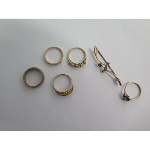 145 - Two 14ct yellow gold rings size L - approx weight 3.8 grams - an 18ct and white metal ring and an 18... 