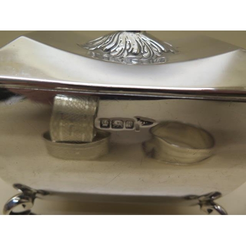 199 - A Walker and Hall silver tea caddy - some bending - five silver napkin rings - all good and a silver... 