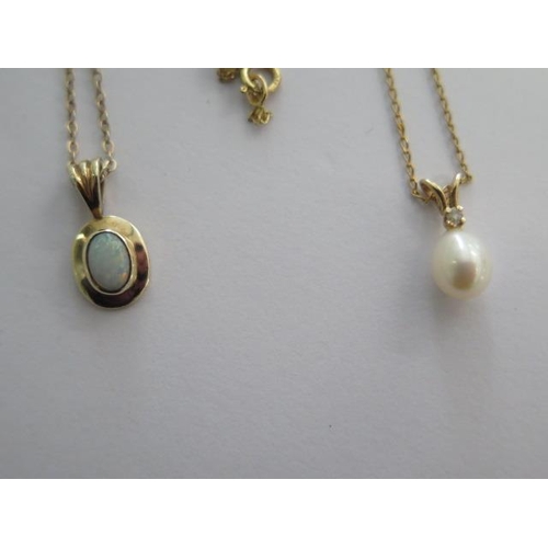 21 - A fine 9ct gold chain with pearl pendant and an opal pendant on 9ct gold chain - total weight approx... 