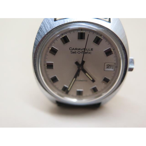 213 - A Caravelle Set-o-Matic automatic stainless steel gents wristwatch - 35mm case - on a Tropic Star st... 