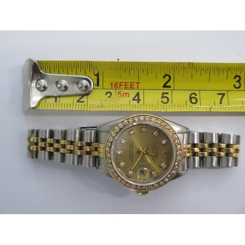 232 - A ladies 1991 Rolex Oyster Perpetual Datejust bi metal bracelet wristwatch with diamond set bezel an... 