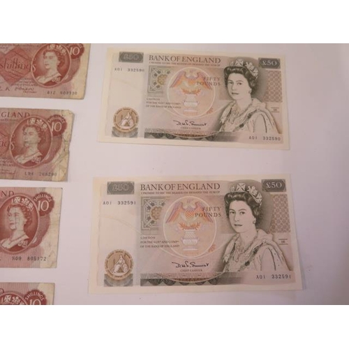 250 - Two consecutive £50 notes Elizabeth II Shakespeare D.H.F. Somerset A01 332590/1 - good condition - o... 