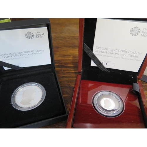 274 - A portrait of a Prince 2018 £25 quarter ounze platinum proof coin and 2018 £5 silver proof coin - bo... 