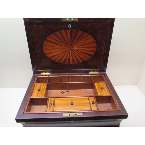 310 - A good quality rosewood inlaid Victorian work box with a pagoda top having an interior compartment, ... 