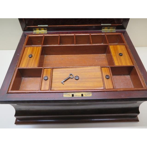 310 - A good quality rosewood inlaid Victorian work box with a pagoda top having an interior compartment, ... 