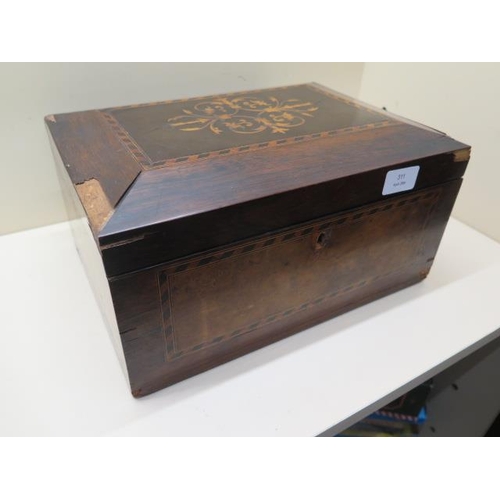 311 - An inlaid walnut Victorian workbox with lift out tray - in need of some restoration - Height 17cm x ... 