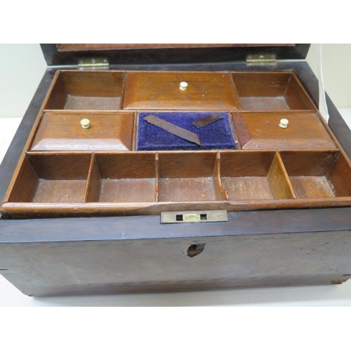 311 - An inlaid walnut Victorian workbox with lift out tray - in need of some restoration - Height 17cm x ... 