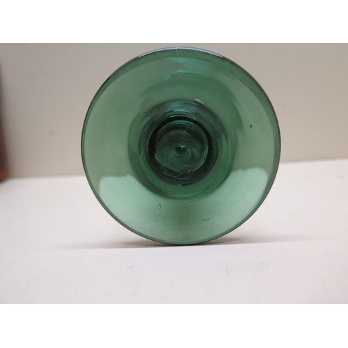 313 - Seven green glass goblets with seven ring base - Height 16cm - all good condition