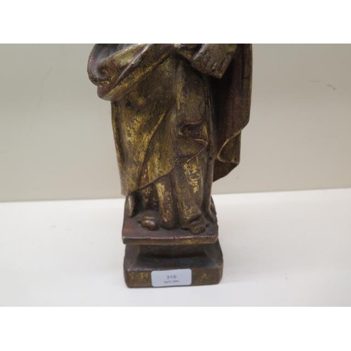 315 - A gilt and polychrome carved wooden Religious figure - Height 36cm - some wear and cracking consiste... 