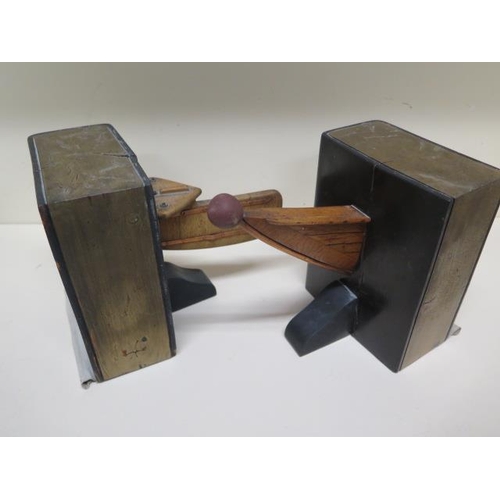 327 - A pair of interesting wooden Cambridge University Downing College rowing book ends in the form of a ... 