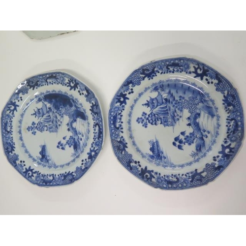 329 - A pair of 19th century Chinese blue and white plates - Width 23cm - and two graduating serving plate... 