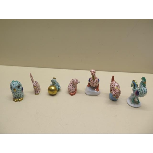 Seven hand painted Herend birds and animal figures - Tallest 7cm - all good condition