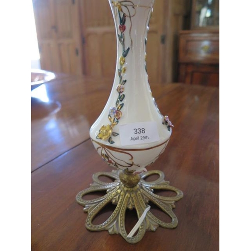 338 - A pair of porcelain figural and glass table lamps - Height 42cm - one with damage - and two other la... 