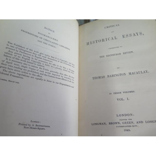 345 - Two volumes of Gibbons Rome New Edition 1807, three volumes of MacAulay's Essays 1843,  six volumes ... 