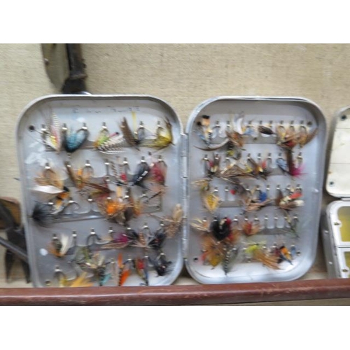 353 - A good collection of vintage fly fishing flies, reels and a telescopic gaff including a Hardy Bros T... 