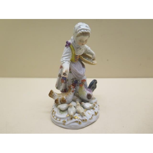 355 - A Meissen group boy Cupid and a young girl - Height 12cm - some foliate chipping to garland otherwis... 