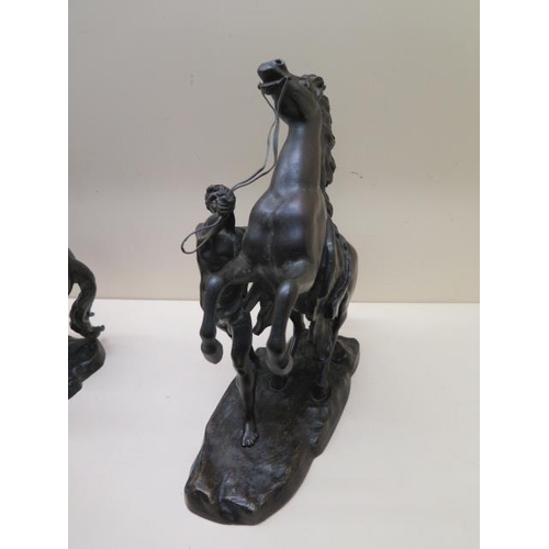 358 - A pair of bronze Marley horses - Height 28cm - both with good patina, one missing a rivet/stay, othe... 