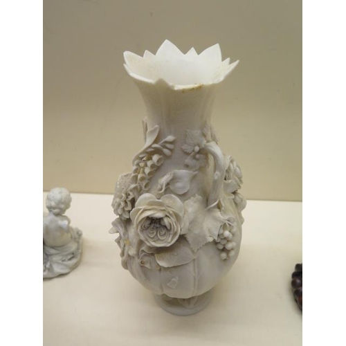 373 - Three Parian ware figures, two on associated bases and a vase - Height 24cm - damage to vase and min... 