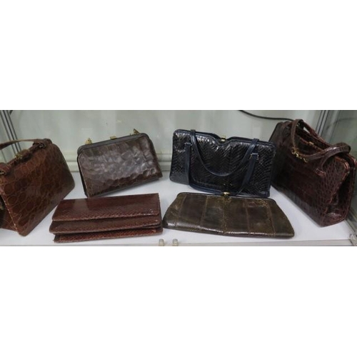 374 - A collection of crocodile/lizard ladies handbags