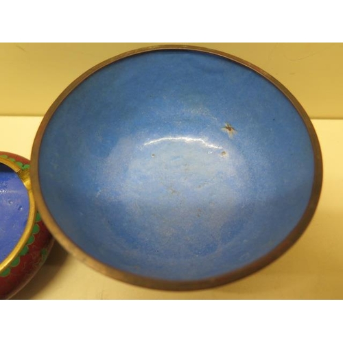 376 - Nine pieces of Cloisonne ware - Largest 17cm diameter - all good, except one bowl which is chipped t... 