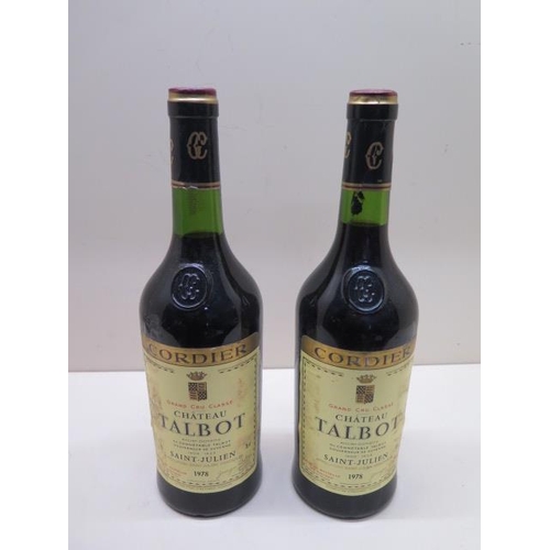 399 - Two bottles of Chateau Talbot Cordier Grand Cru Classe Saint-Julien red wine 1978 - levels slightly ... 