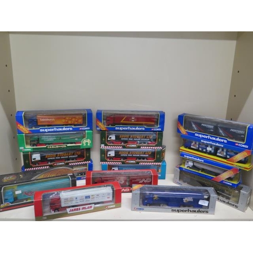 406 - A collection of 16 boxed Corgi super haulers and Corgi lorries