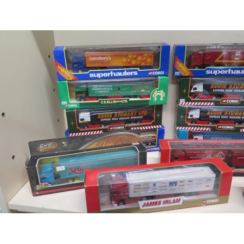 406 - A collection of 16 boxed Corgi super haulers and Corgi lorries