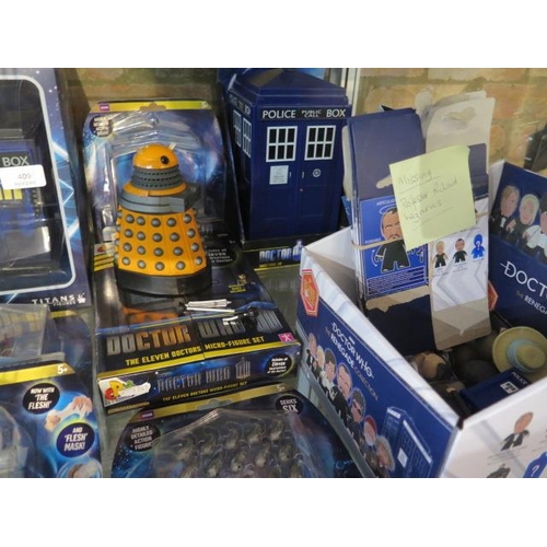 409 - A collection of Dr Who figures, postcards, diary etc - please see images for vendors list