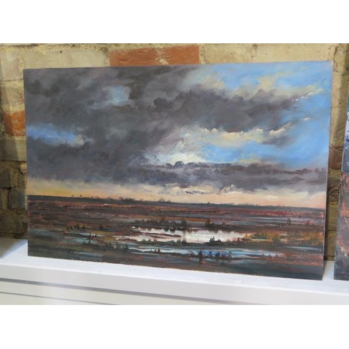 441 - John Rohda oil on board of Stiffkey Marshes - unframed - 76cm x 50cm