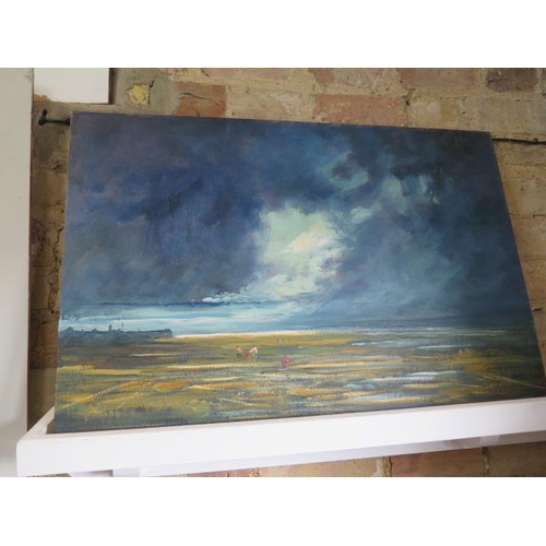 443 - John Rohda oil on board Old Hunstanton beach in a storm - Width 76m x 50cm