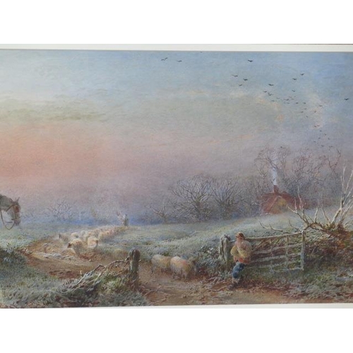 452 - A fine Victorian landscape watercolour of a farming scene featuring a horse and cart, another horse ... 