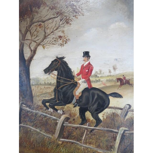 472 - An unsigned oil on board of a gentleman and horse jumping a fence, gilt frame size 59cm x 43cm and a... 