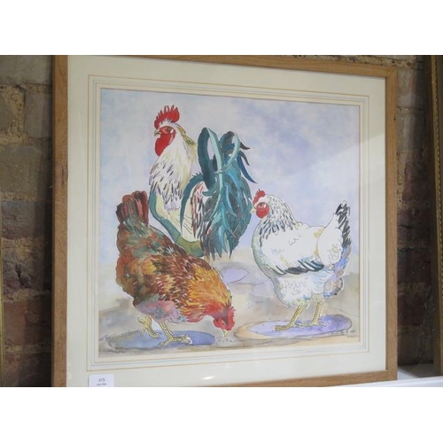 475 - Hanson-Smith watercolour - Hens - dated 2001 - frame size 55cm x 60cm